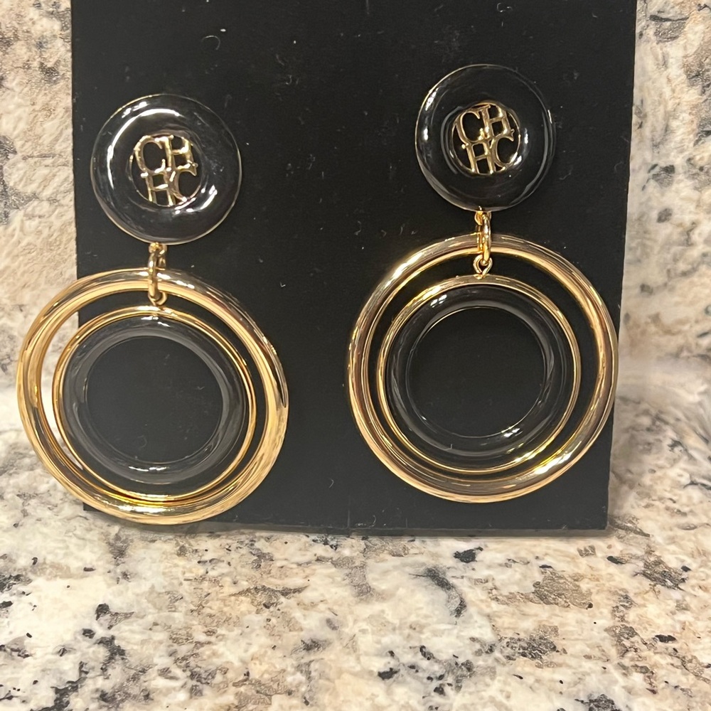 Gold and Black Hoop Earrings